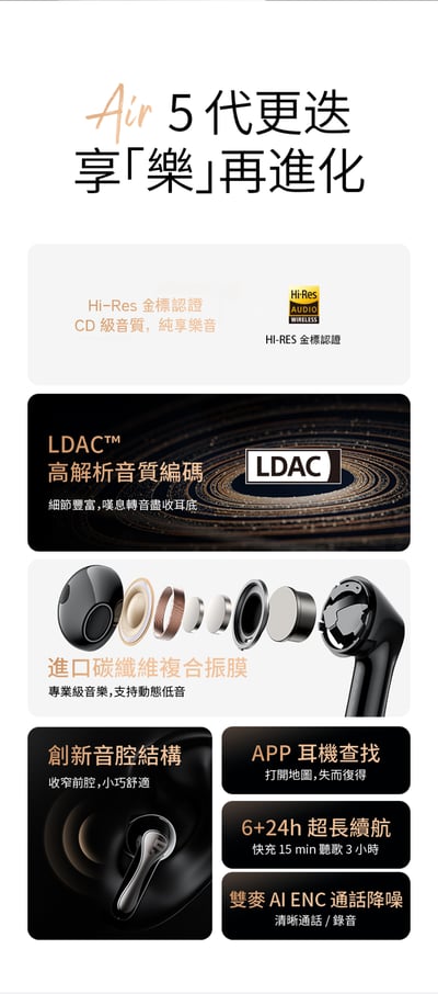【SOUNDPEATS】Air5 Lite 真無線藍牙耳機｜輕盈零壓 Hi-Res 高音質 平頭塞設計4