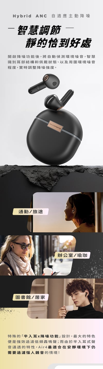 【◇SoundPeats◇】Air4 真無線藍牙耳機 (半入耳/自適應ANC/Lossless音質/藍芽5.3)5