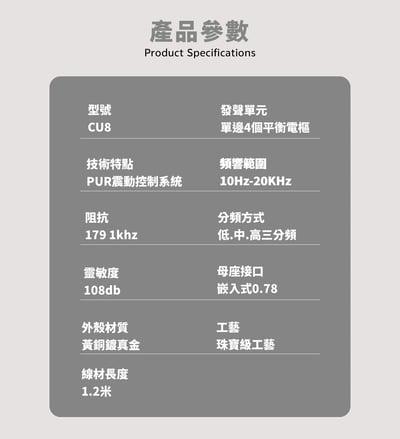 Heartfield 心境 CU8 四動鐵入耳式監聽耳機｜哈曼中性調音・黃銅聲學旗艦9