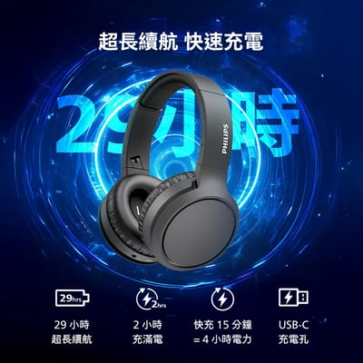 Philips City系列 TAH5205 藍牙耳罩式耳機｜輕盈無壓‧震撼低音‧長效續航4