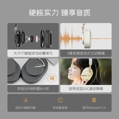 MOONDROP 水月雨 EDGE 羽翼 藍牙無線 頭戴式耳機 降噪 耳罩式 灰/白二色2