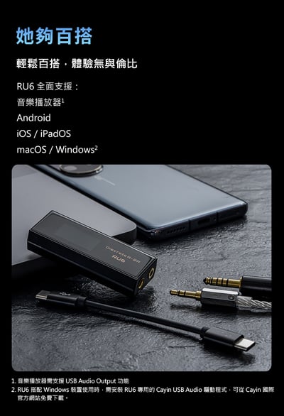 凱音 Cayin RU6 隨身 USB DAC 耳擴 (小尾巴) 轉3.5/4.4平衡8