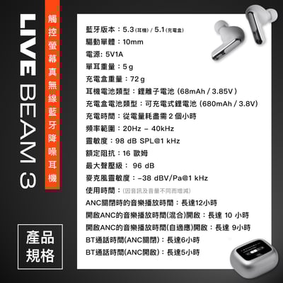 JBL Live Beam 3 贈保護套 觸控螢幕真無線藍牙降噪耳機｜輕旗艦升級 × 全新智慧互動體驗13
