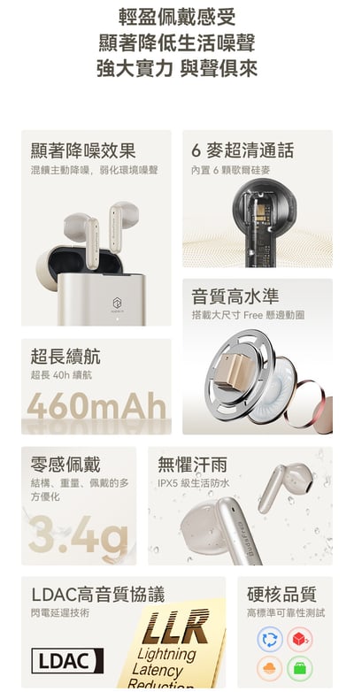 弱水時砂 Rose technics Budsfree i 真無線半入耳 平頭塞 藍牙耳機 5.4 主動降噪 LDAC3