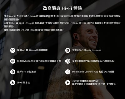 Cambridge Audio Melomania A100 Hi-Fi 真無線耳機・39小時續航3