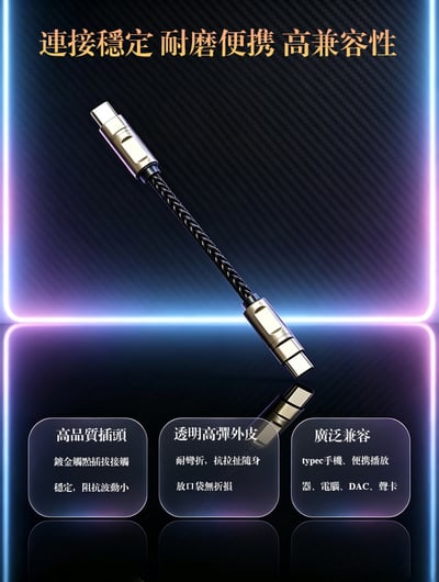 狂派 OTG-5 石墨烯超性銅 Type-C OTG 音頻連接線 512芯編織｜讓手機與小尾巴 DAC 連接更穩、更俐落6