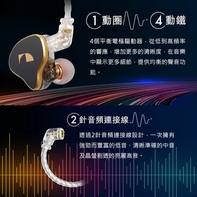 日本中道Nakamichi MV500 5單體(1圈4鐵) 耳道式耳機 CM插針3