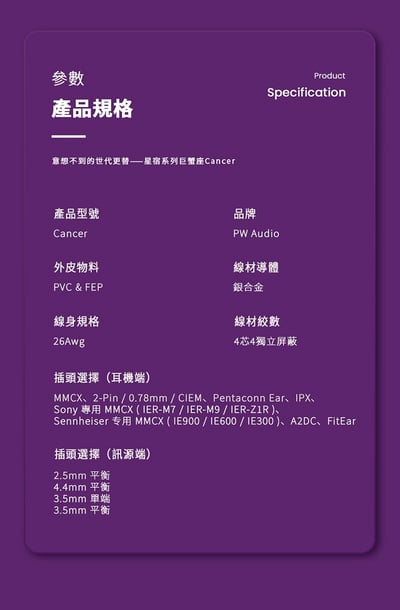 香港 PWAudio Cancer 巨蟹座 耳機升級線｜Shielding Pro × 銀合金線材 × 溫潤細膩音色8