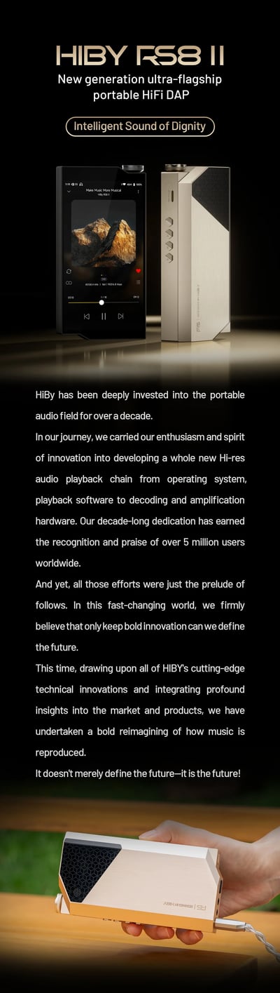 HiBy RS8 II 新世代旗艦級 AI 音色模擬 Hi-Fi 播放器｜DARWIN III R2R 架構 × Qualcomm 8Gen2 平台 × 46.8Wh 高電壓電池9