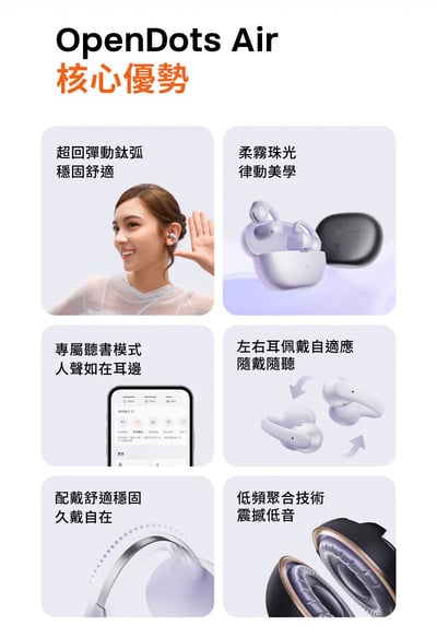 SHOKZ OpenDots Air E210 開放式耳夾耳機｜輕巧開放式耳夾設計，保留環境感知，也把低頻做得更有存在感 🎧3