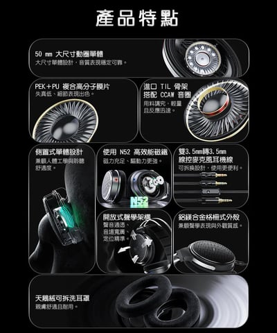 FIIO JT3 Hi-Fi 開放式動圈耳罩耳機｜50mm大單體・寬廣音場・舒適耐聽・線控麥克風耳機線2