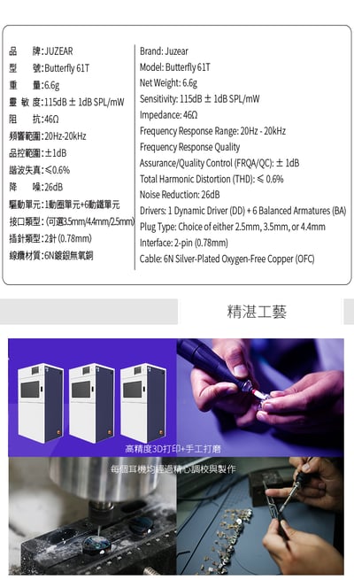 JUZEAR Butterfly 61T | 七單元混合架構 精緻藝術 入耳式耳機 極致自然音色8