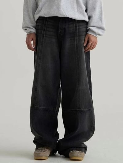 男裝刷色厚磅寬版牛仔褲S/M/L7