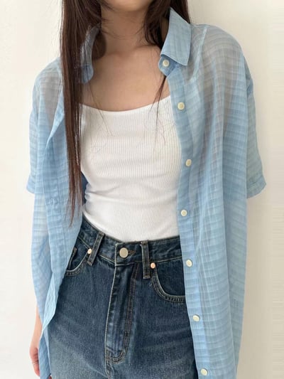 人人百搭透膚格紋襯衫2
