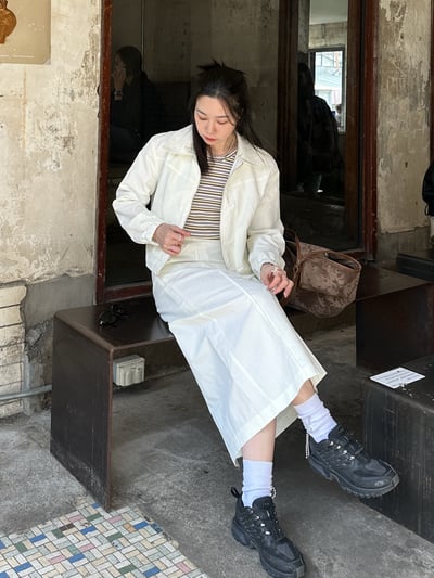 韓系簡約附腰帶風衣長裙3