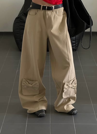 蝴蝶結口袋設計工裝褲1