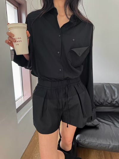 鬆緊拼接西裝條紋短褲12