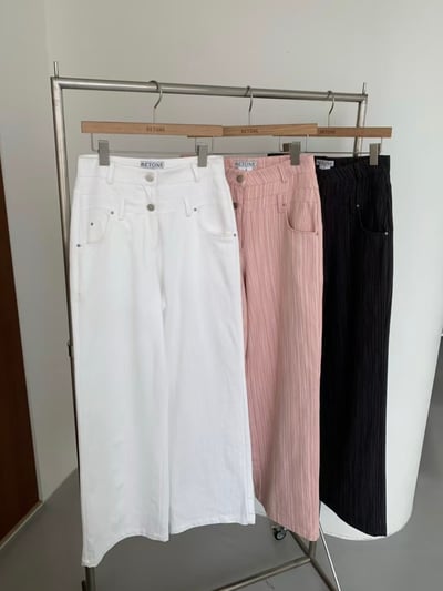 雙腰釦設計條紋寬版直筒褲12