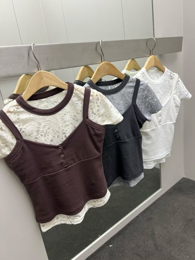 假兩件蕾絲背心上衣6