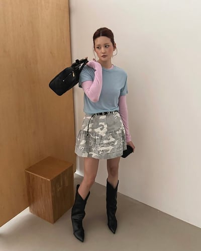 小花摺造型迷彩短裙10