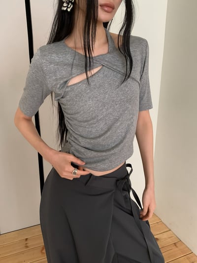 扭結設計舒服軟棉上衣1