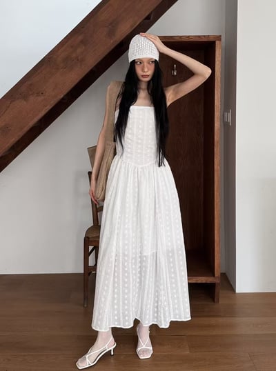 度假必備平口蕾絲雕花長洋裝6