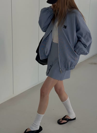 微甜休閒格紋褲裙套裝6