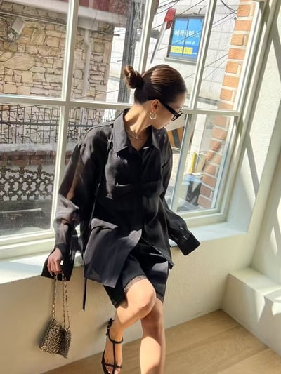 春夏光澤感兩件式透膚襯衫17