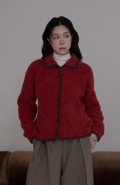 柔軟Q毛撞色針織外套1