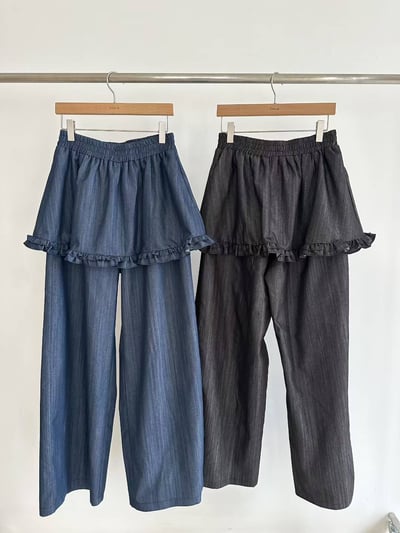 自帶裙擺軟料牛仔長褲12