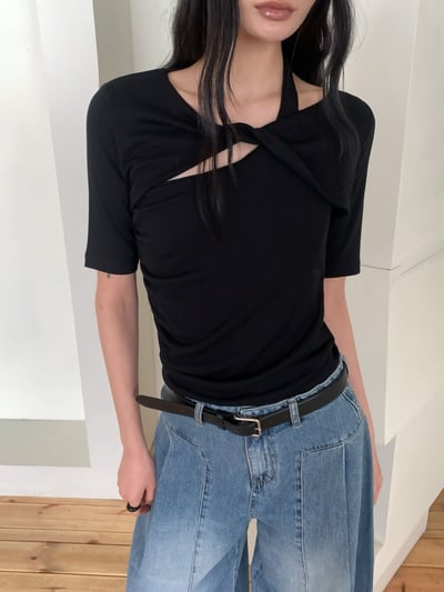 扭結設計舒服軟棉上衣4