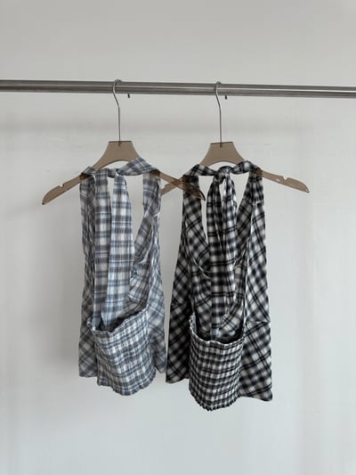 休閒格紋棉質綁帶背心8
