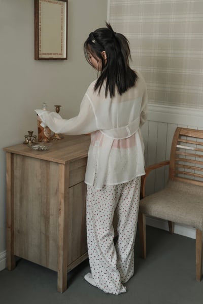 性感撞色緞面小花長褲10