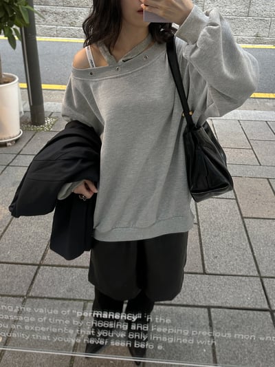 隨性斜肩/一字領兩穿大學踢7