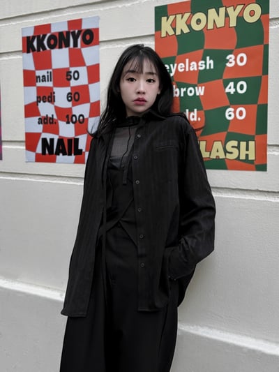 高級低調條紋綁帶式襯衫9