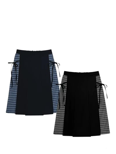 英倫格紋側綁帶百摺長裙7