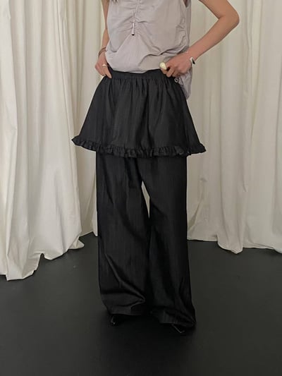 自帶裙擺軟料牛仔長褲10