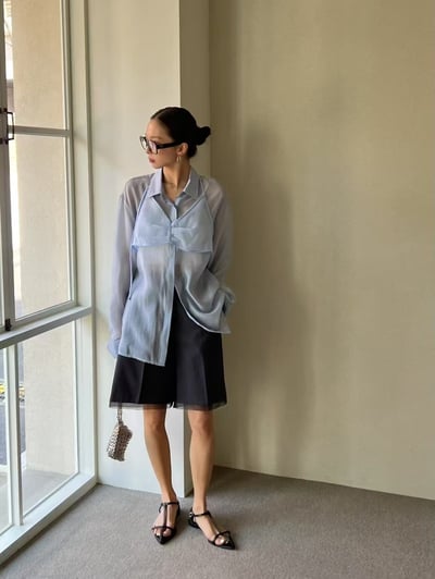 春夏光澤感兩件式透膚襯衫13