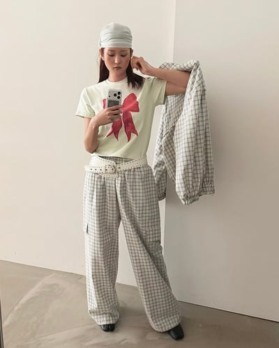 隨性韓風格紋長褲3