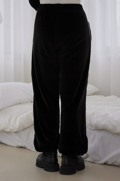 車線拼接絨面抽繩長褲9