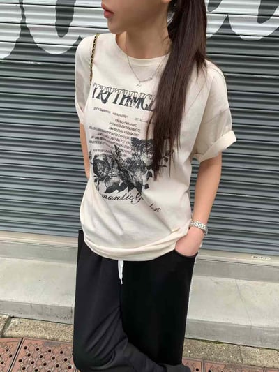 玫瑰帶刺親膚柔棉寬版T恤12