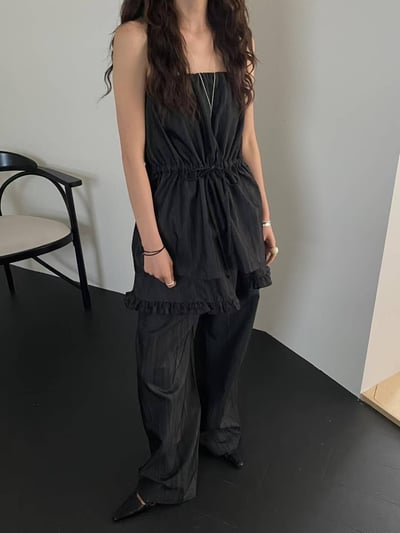 抽繩小口袋軟料牛仔背心10