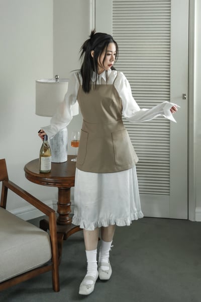 俏皮小圓點光澤緞面花邊裙13