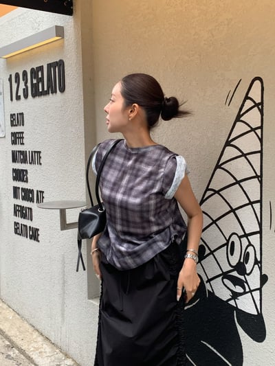 漢南洞時髦格紋不規則上衣10