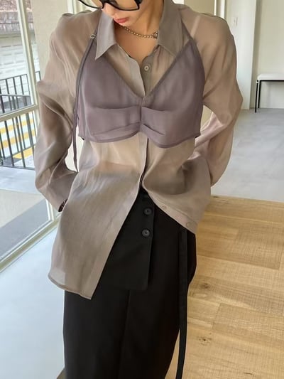 春夏光澤感兩件式透膚襯衫14