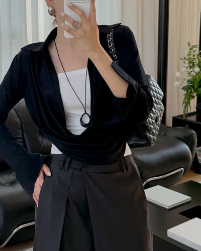 大垂墜領設計襯衫5