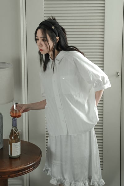 愛心銀標小可愛澎袖條紋襯衫（咩冷同款）12