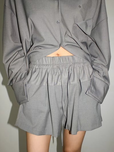 鬆緊拼接西裝條紋短褲7