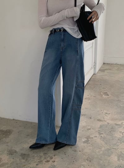 側口袋工作風牛仔褲7