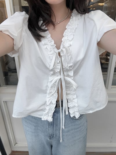 抓皺滾邊少女綁帶上衣11